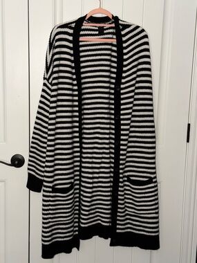Black & White Striped Cardigan Sweater